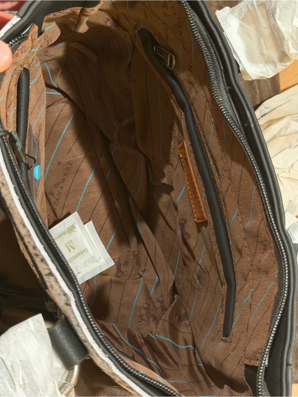 Montana West Black Satchel with Gray Hair-On Accent and Turquoise Conchos - Picture 6 of 9